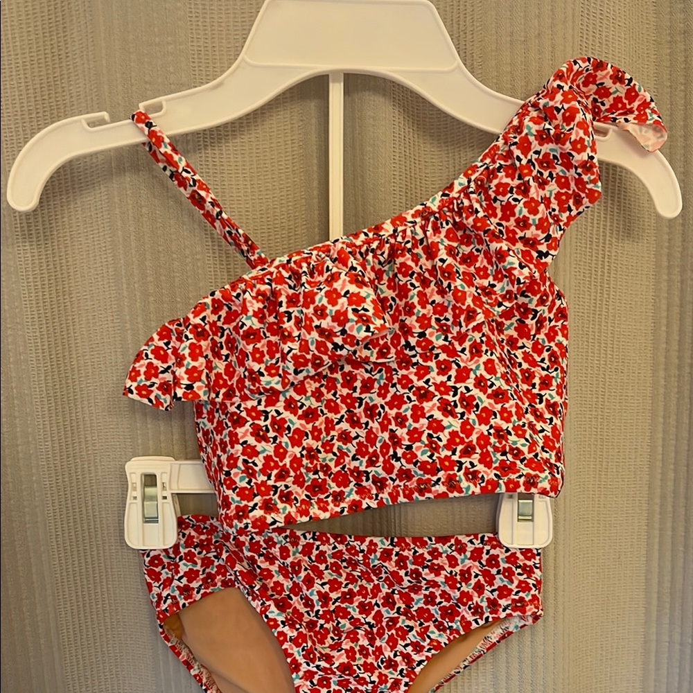 Red Floral One-Shoulder Bikini Set